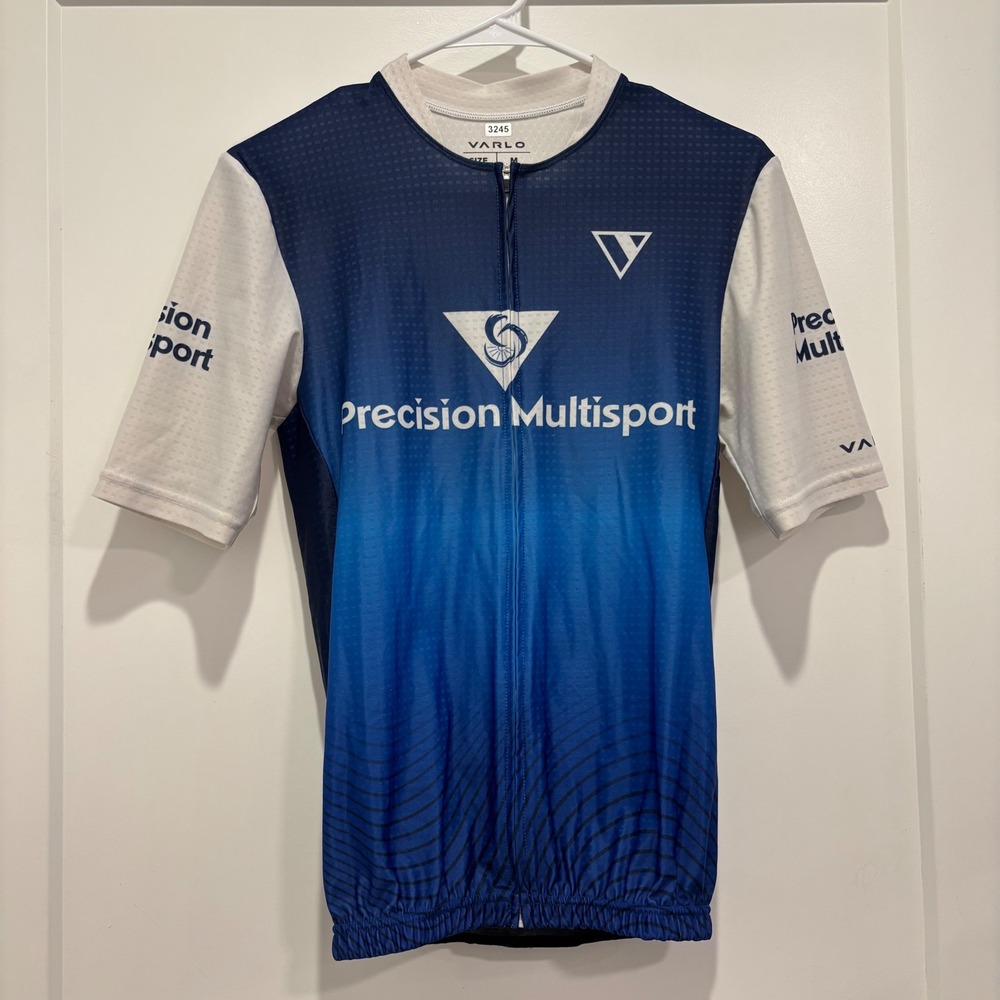 Varlo Precision Multisport Cycling Jersey Mens Medium Blue White Short Sleeve